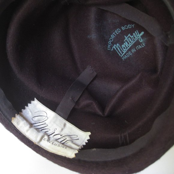 Vintage l 60s Marche Exclusive Designer Black Faux Fur Rhinestone Pin Brooch Hat - Picture 5 of 7